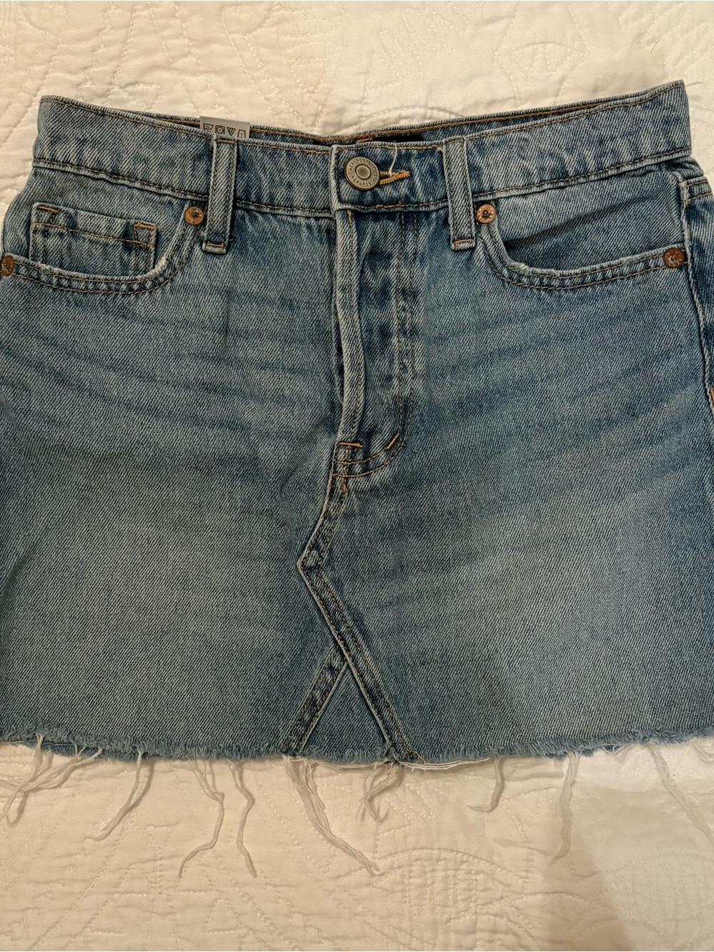 Light Blue Denim Mini Skirt with Frayed Hem